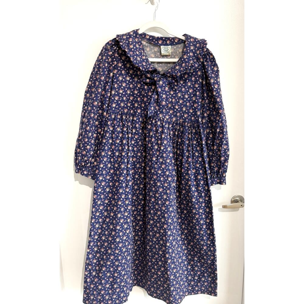 Laura Ashley Vintage bow ruffle collar prairie dress Cottage core Britain Sz-8 - Picture 2 of 15